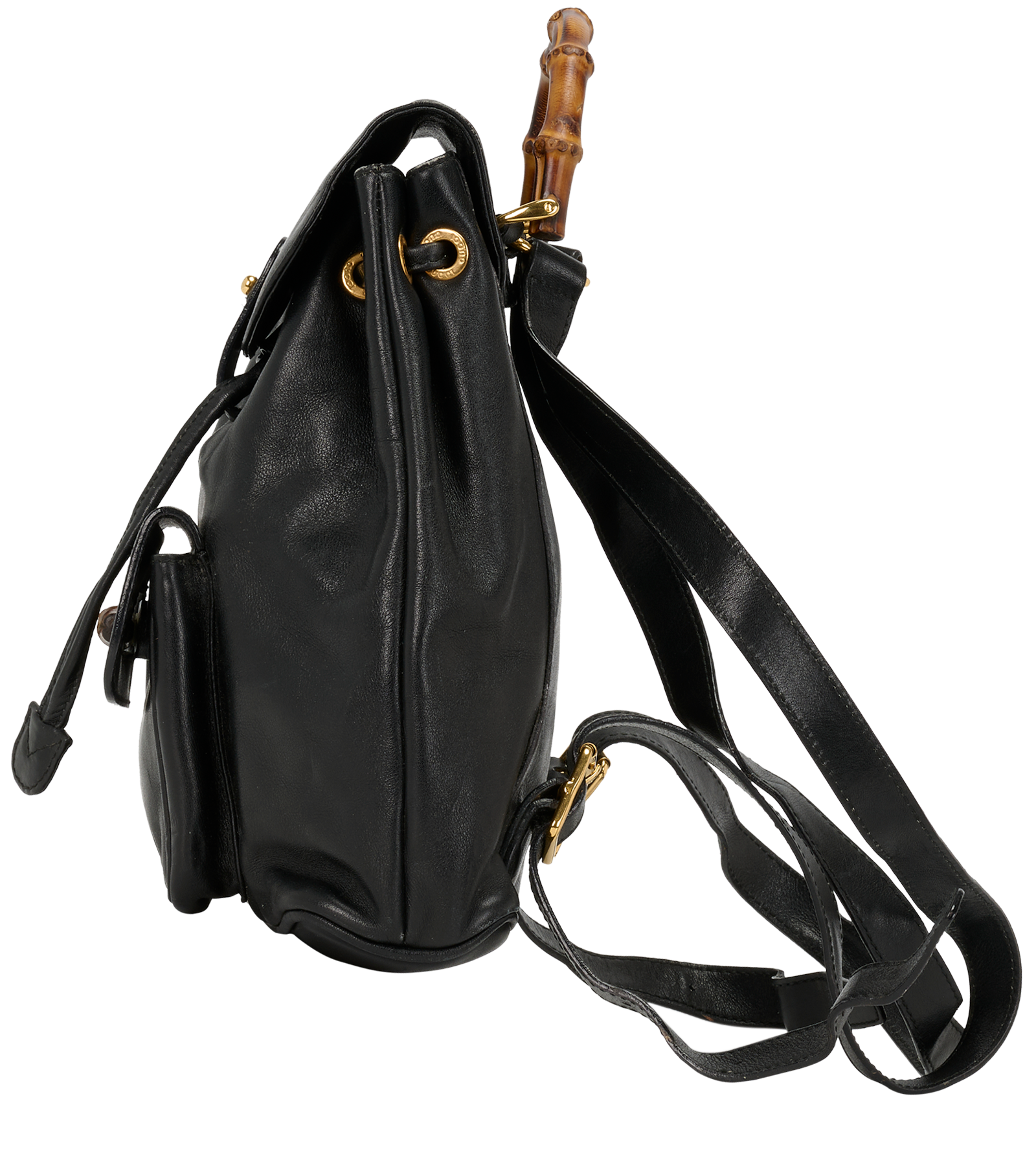 Vintage Bamboo Backpack, &pound;295, Handbags, Black, Leather, Bottom view
